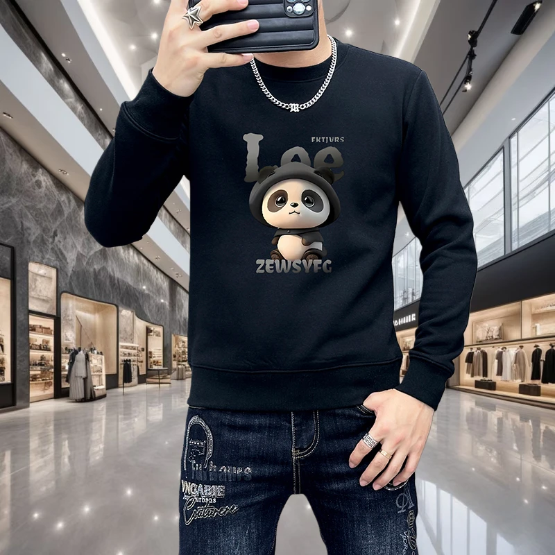 香港高端韩版长袖百搭男士圆领男装卫衣烫印秋冬款加绒卫衣ins运