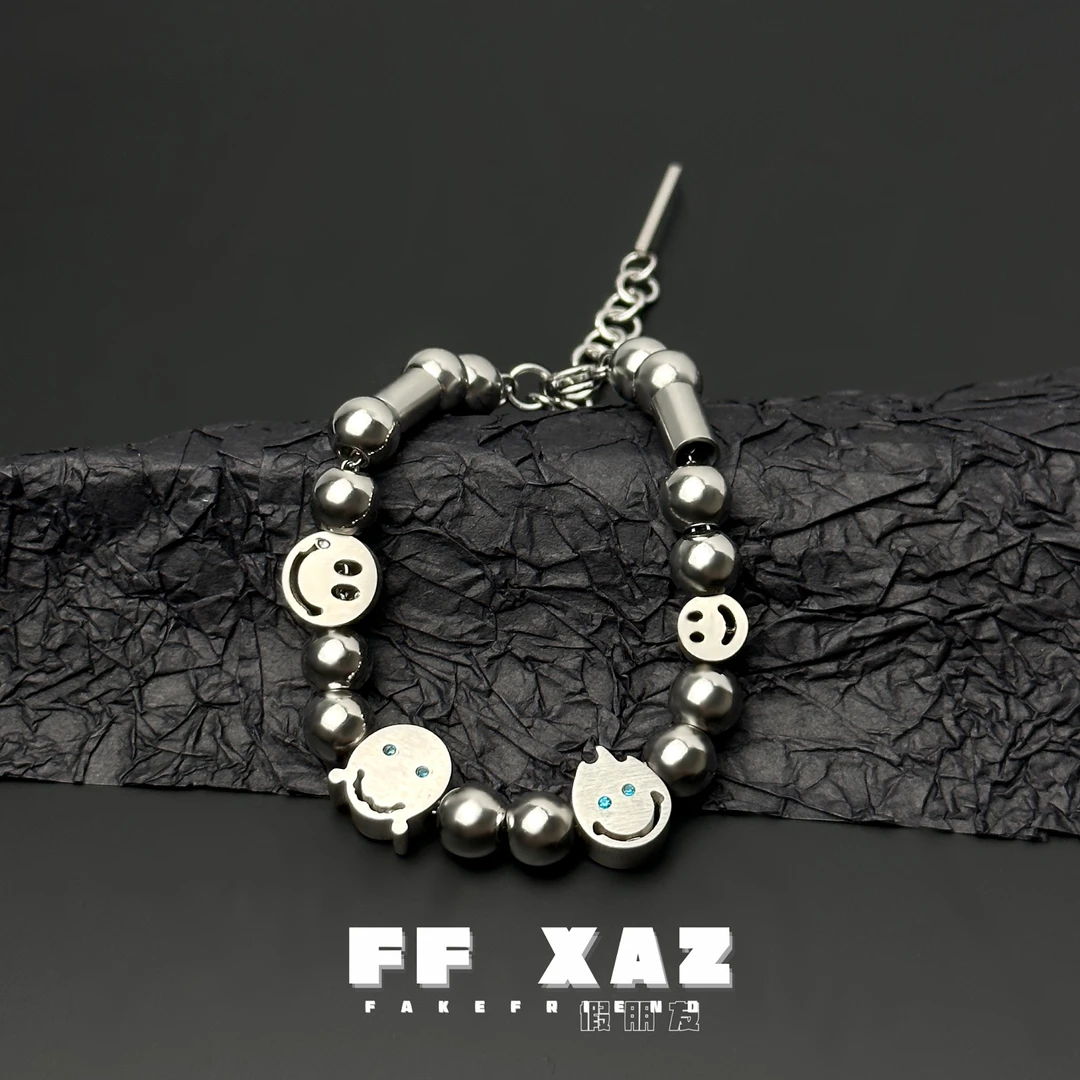 钛钢手链 FF假朋友丨笑脸小众设计冷淡中性串珠嘻哈百搭可调手饰