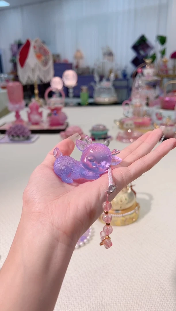 古法琉璃小鹿+茶拨  紫色