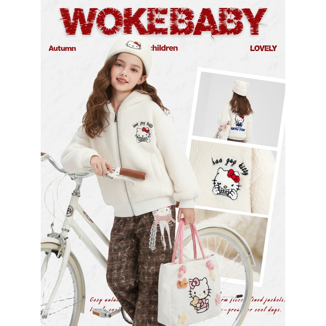 女童秋冬可爱加绒加厚棉衣洋气刺绣凯蒂猫外套汉服上衣W5002