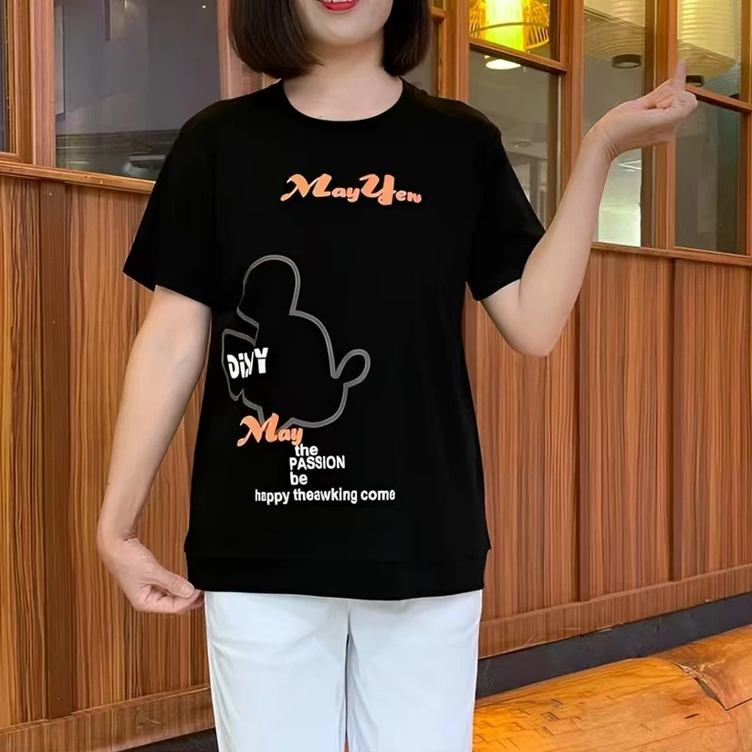 中老年妈妈装T恤女装大码女装夏季新款显瘦宽松遮肚子