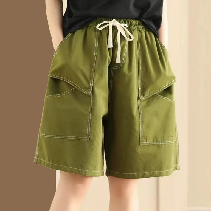 929夏季新款简约百搭宽松显瘦时尚设计感抽绳松紧腰五分休闲短裤