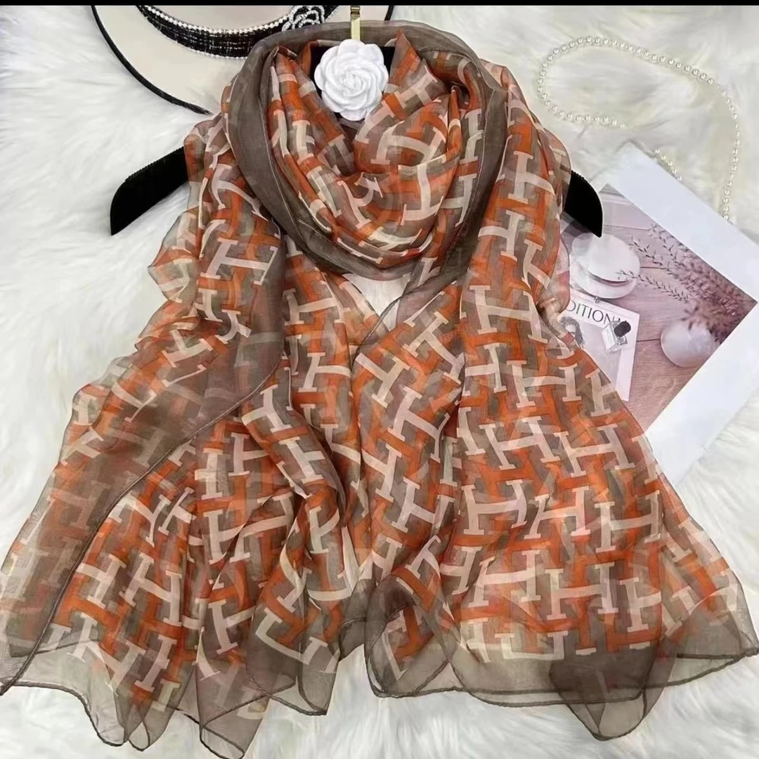 A110 【美人蕉橙】 #云朵纱时尚气质防晒披肩高档丝巾 130*180