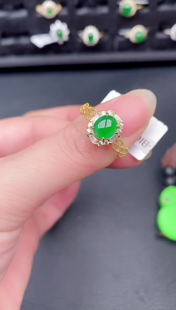 银S925镶嵌戒指翡翠天然a货翡翠183