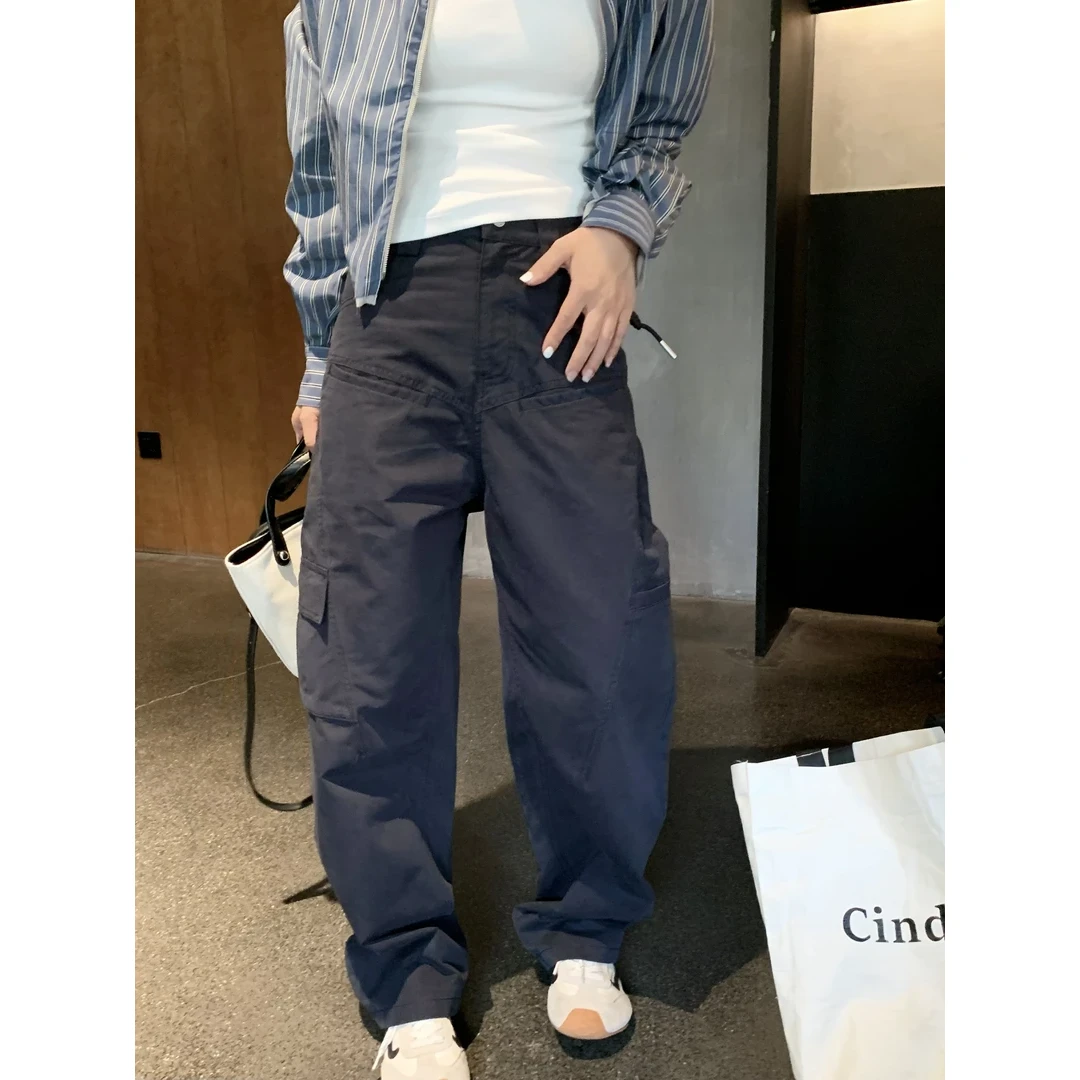 【Miu系法工裤】巴恩复古水洗弯刀阔腿多口袋工装裤