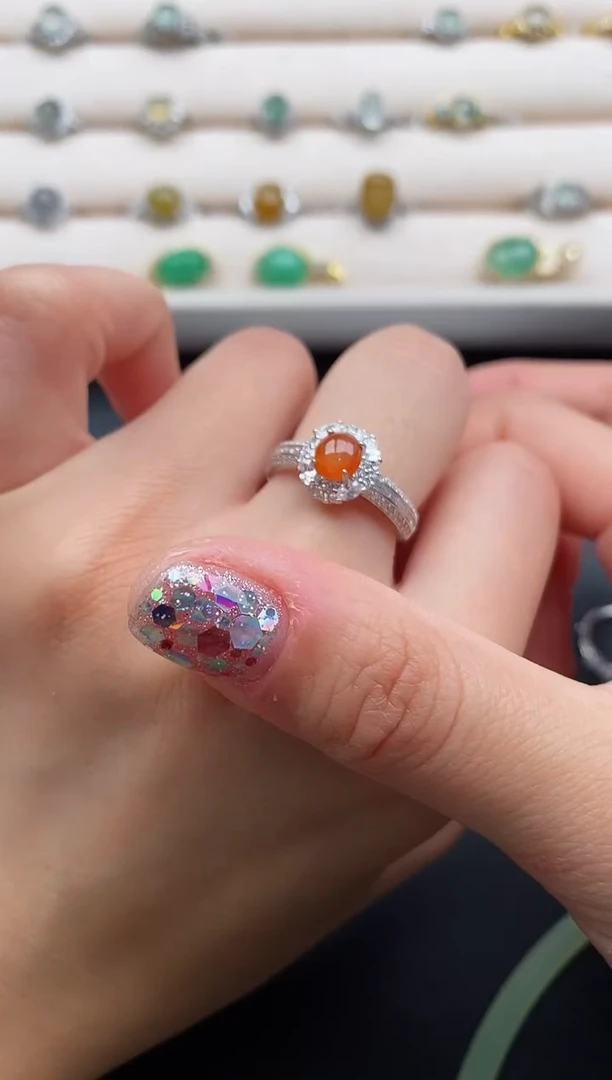 银S925镶嵌戒指翡翠4444444+4