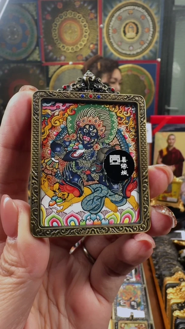 吊坠 壹善缘城手绘唐卡黑c铜壳双面