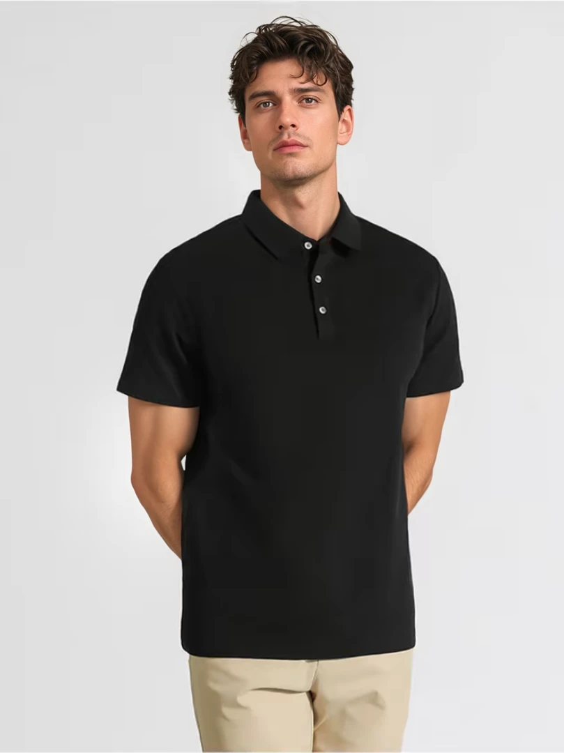 桑蚕丝混纺短袖Polo衫夏季男士商务休闲百搭翻领短袖T恤宽松纯色