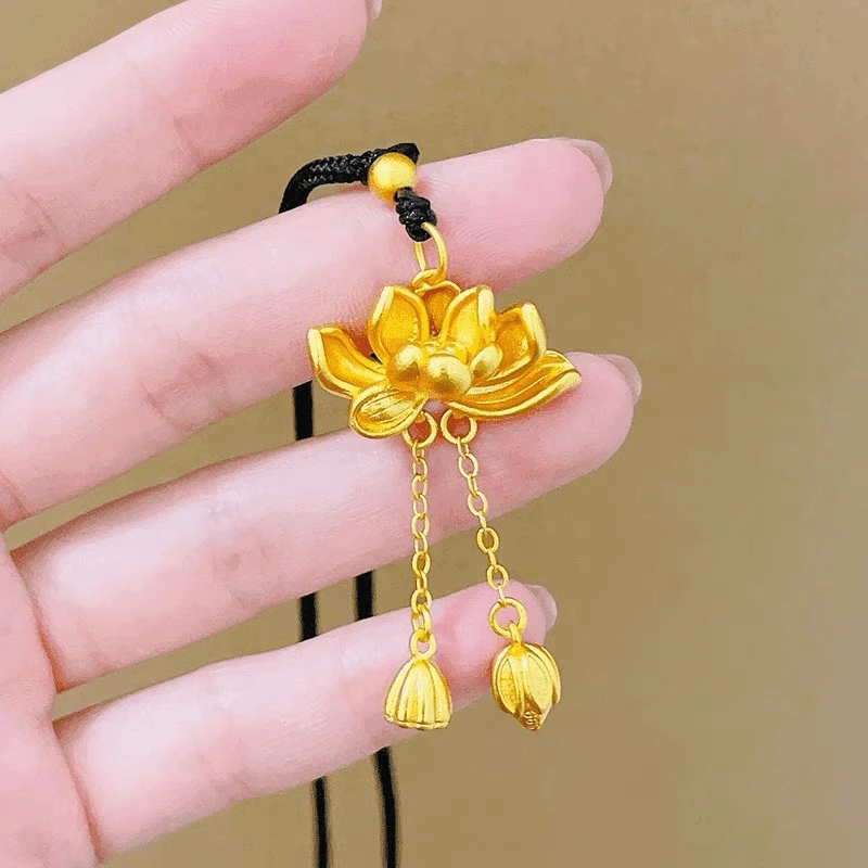 铜合金项链两世欢荷花古法吊坠项链久不掉色999传承