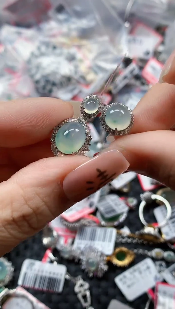 银S925镶嵌戒指翡翠天然A货缅甸翡翠