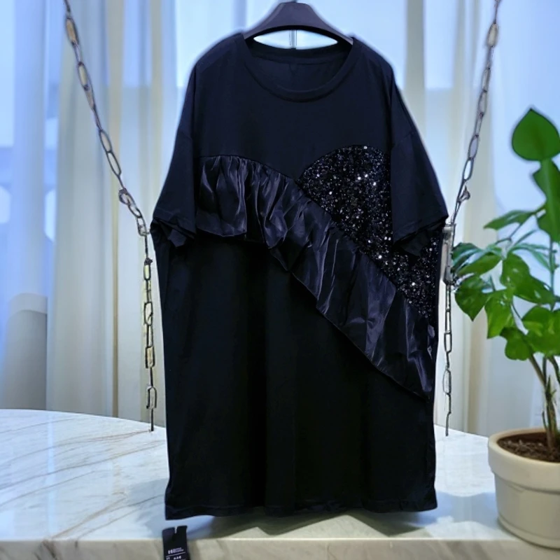 120-150斤 衣长90胸围115 名媛缎面亮片连衣裙