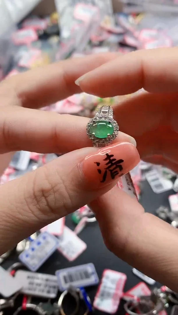 银S925镶嵌戒指翡翠天然A货缅甸翡翠