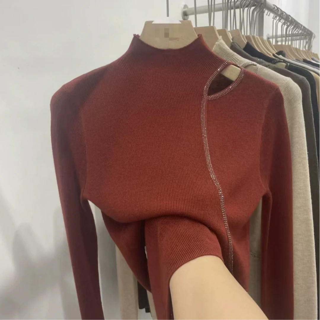 设计师款镂空镶钻毛针织衫