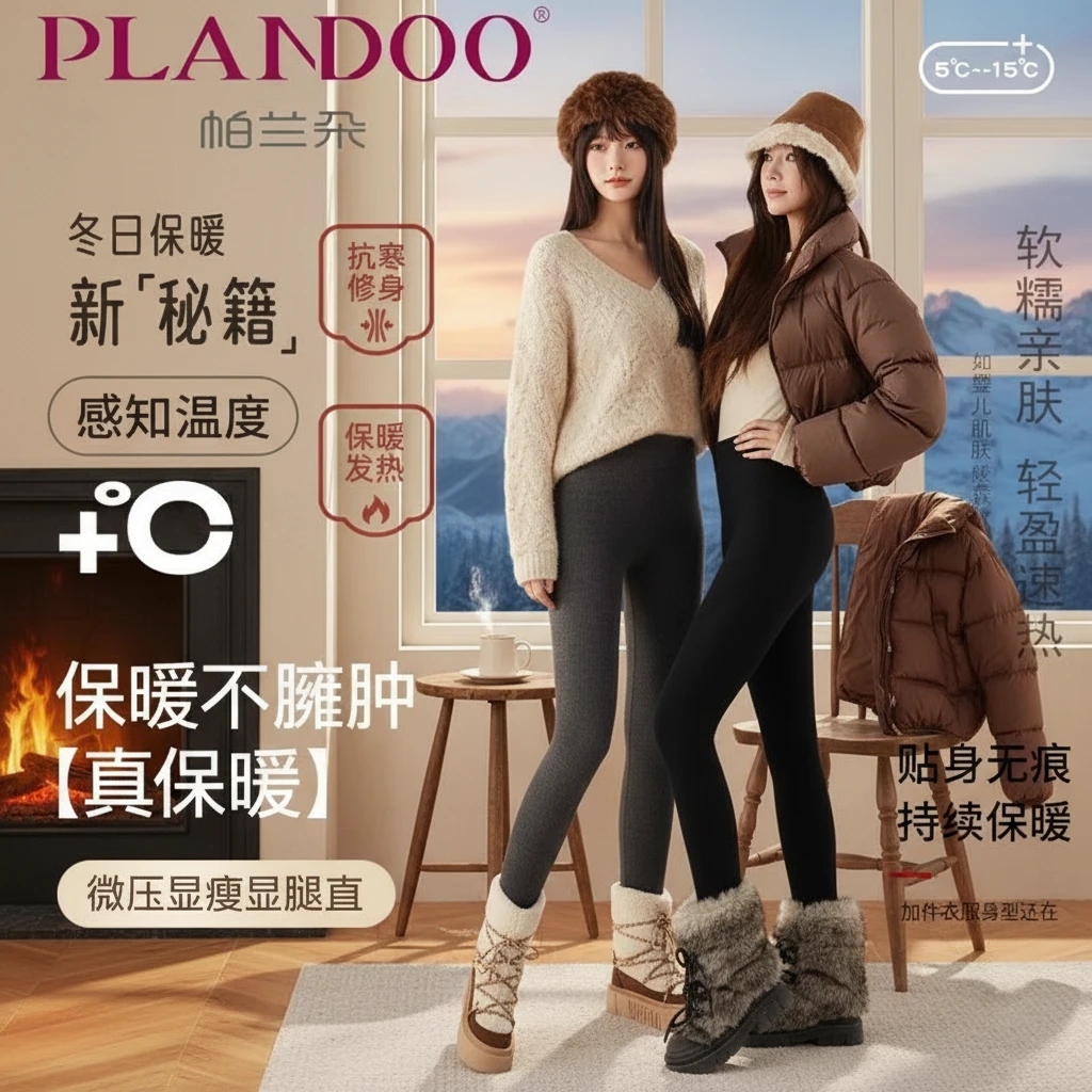 PLANDOO/帕兰朵暖裤长裤舒适高腰修身成人厚款保暖裤内衣女士秋裤