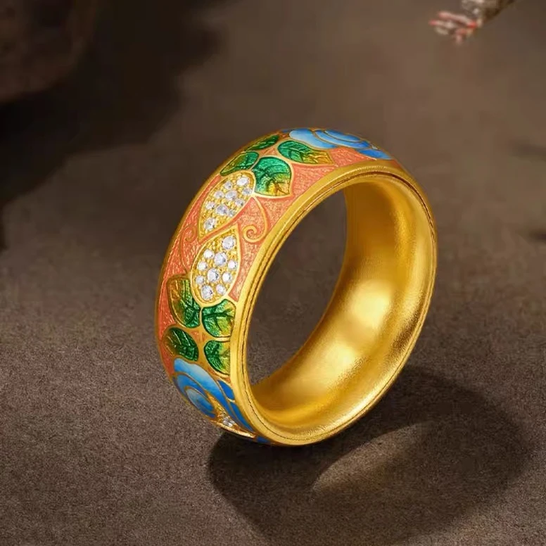 【敏敏专享】足金999投资金 古法拍平珐琅芙蓉转动礼物 HJJ329