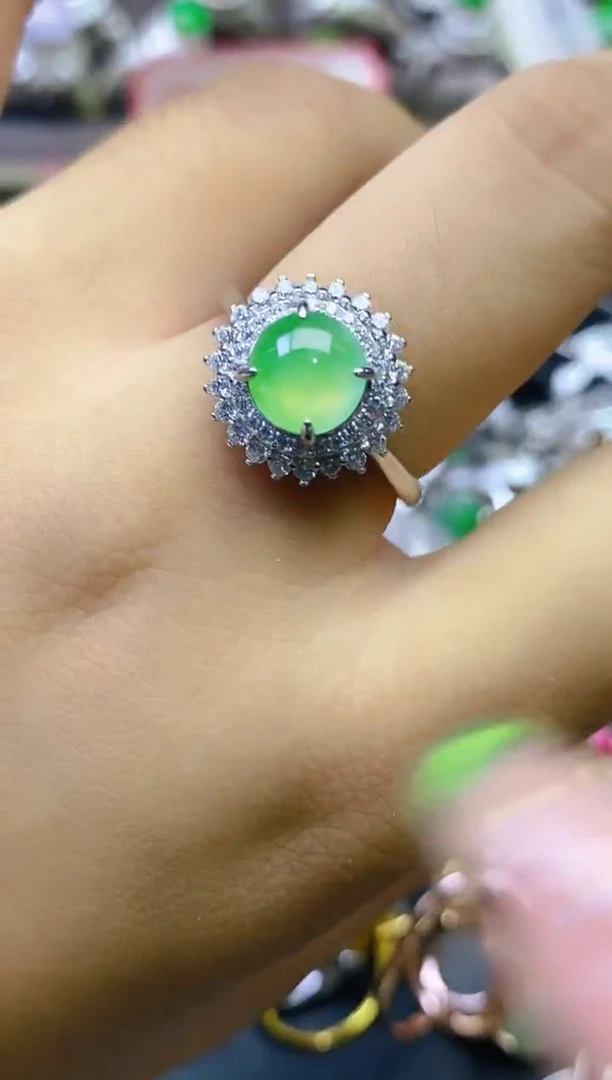 翡翠戒指银S925镶嵌百内无证书