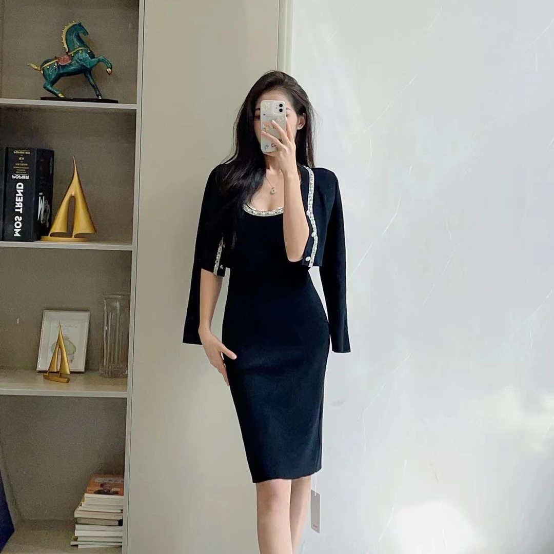 221/198新中式显瘦气质修身包臀法式性感时尚复古连衣裙套装