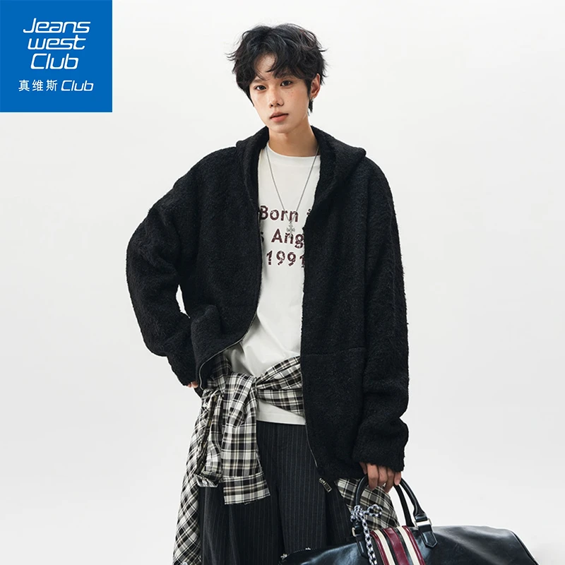 真维斯club潮流百搭拉链连帽秋季保暖冬季毛衣时尚针织衫