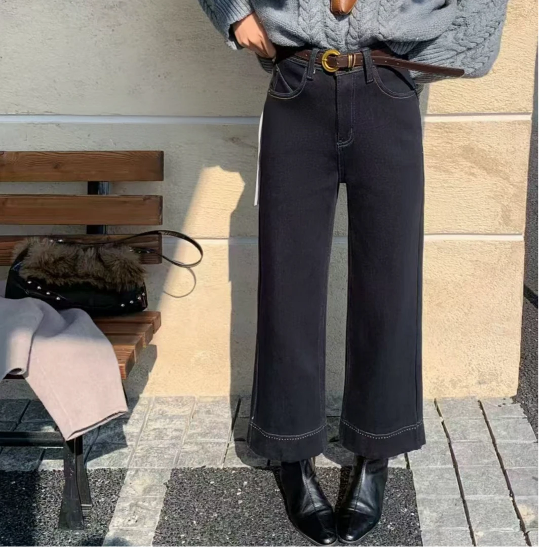 【静姐家】2198【加厚密密绒】小个子显瘦百搭宽松直筒牛仔裤