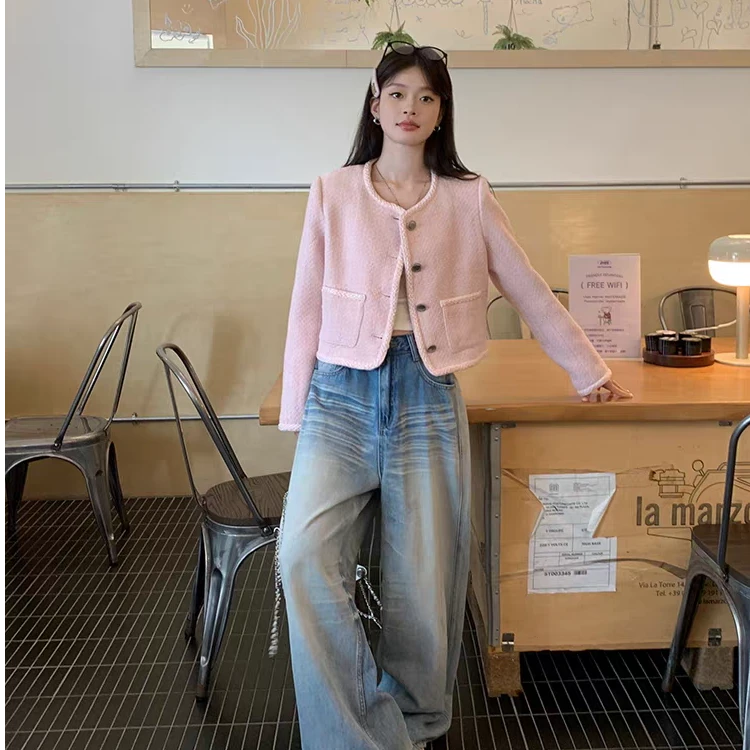 备注号貂雀鸟短外套短款直筒型毛呢外套女冬季小香风百搭毛绒秋冬