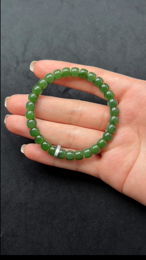 颈饰未镶嵌和田玉039-稼言-碧玉老型珠手串-A2693-1224