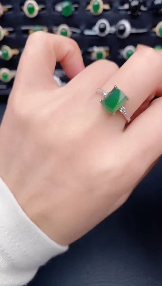 银S925镶嵌戒指翡翠天然a货翡翠201