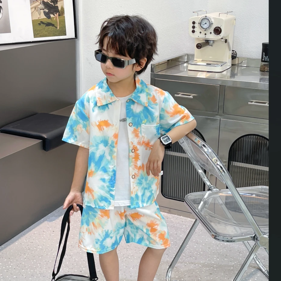 男童夏季套装短袖休闲时尚夏款印花扎染韩版帅气儿童洋气