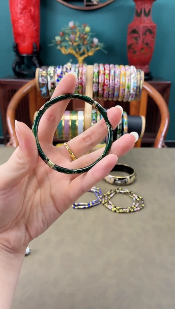 景泰蓝开口儿童镯 52-58可戴 墨绿