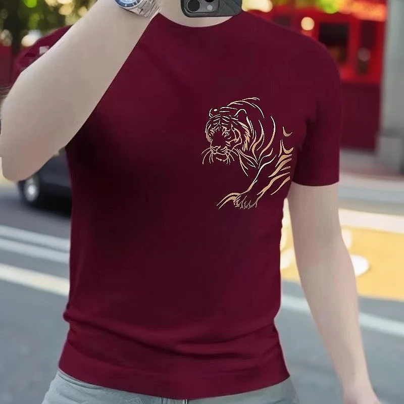 个性潮流纯棉圆领短袖痞帅街头修身休闲新款印花时尚男士潮流T恤