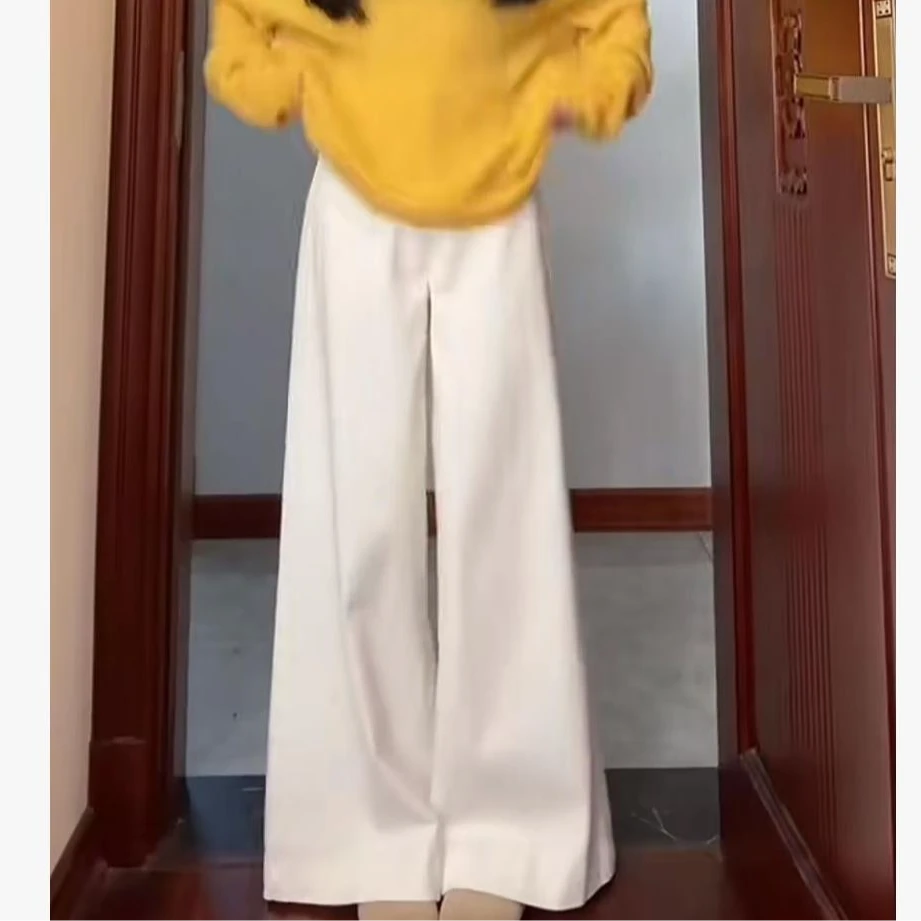 B3008冬季加绒白色慵懒风牛仔宽松大阔腿裤新款百搭休闲时尚韩版