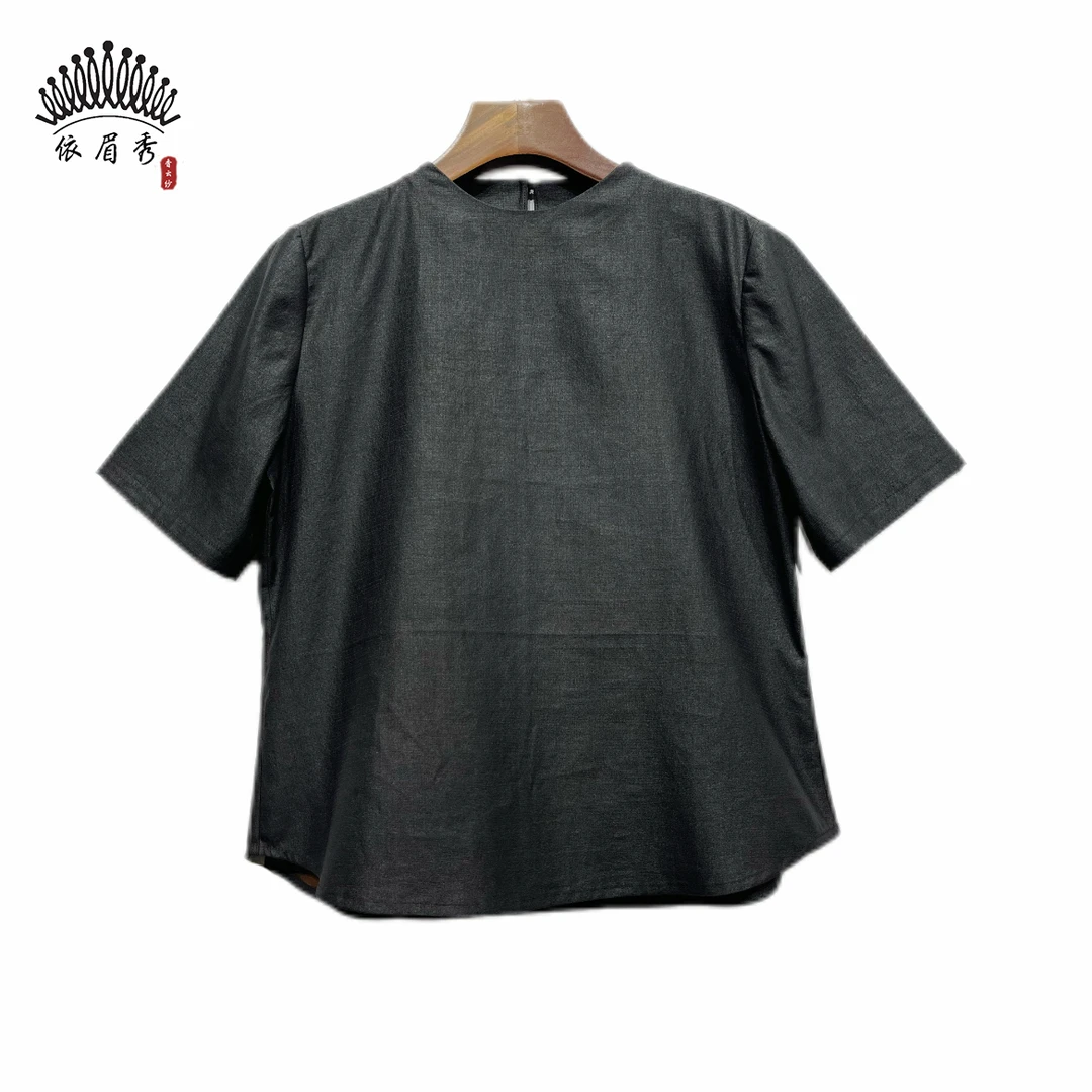 YIMEIXIU/依眉秀香云纱老料缎面短袖上衣 63280