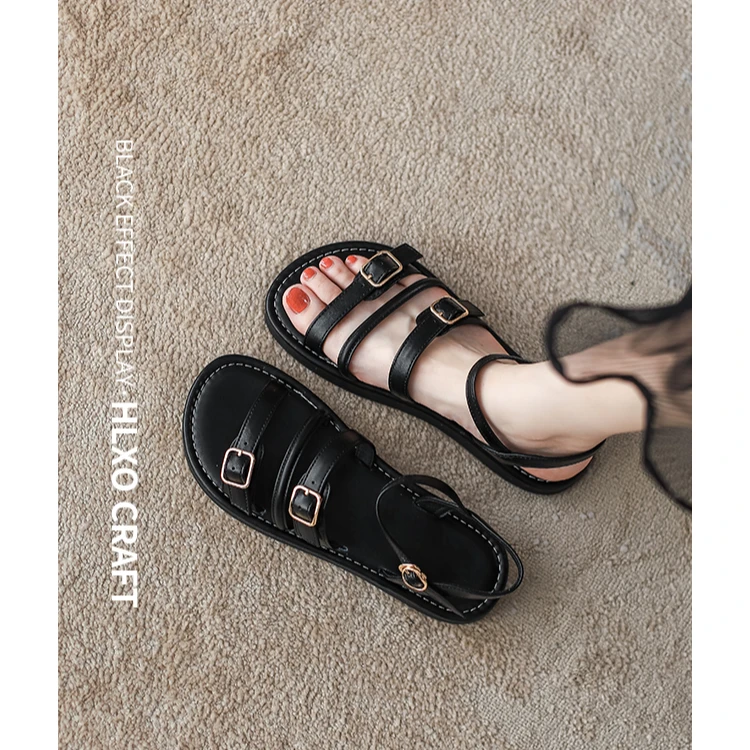 法式绝美森系罗马凉鞋女款夏季外穿2025新款配裙子百搭平底沙滩鞋