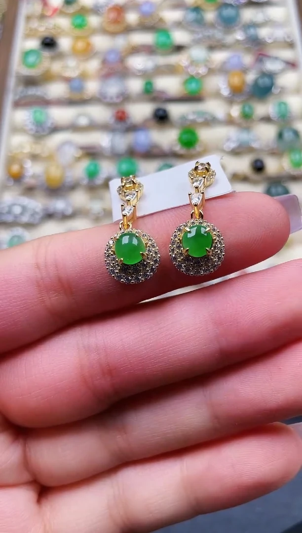 银S925镶嵌翡翠耳饰114