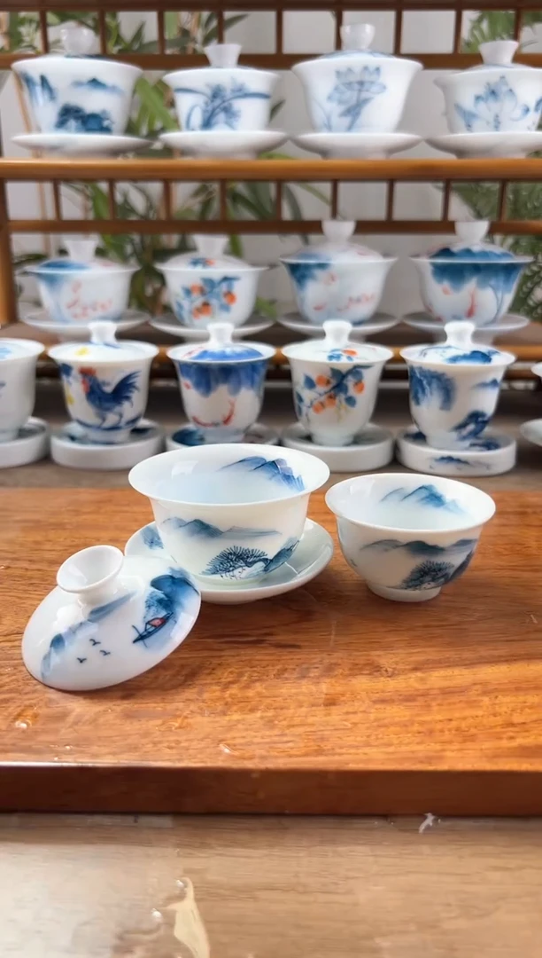 微瑕千里江山80ml三才盖碗+中和顺杯1个