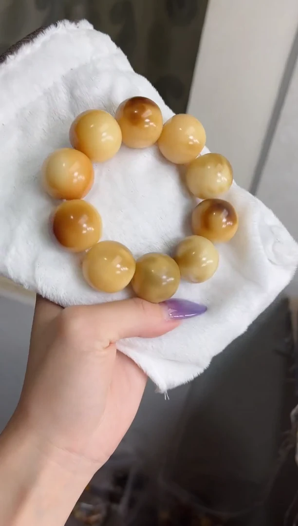 菩提根/象牙果手串e92黑糖珍珠 干磨苹果23*24瑕疵不补