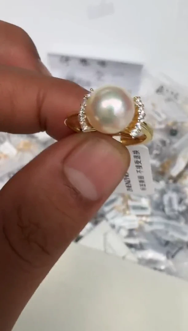 银S925镶嵌戒指海水珍珠戒指