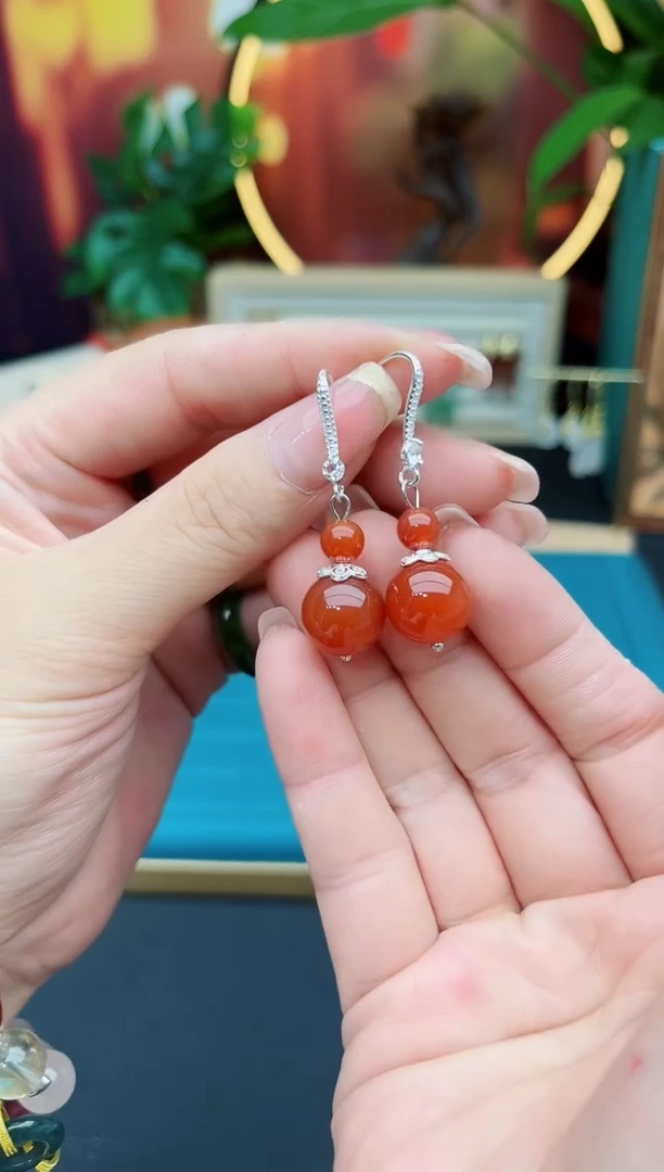 玛瑙/玉髓耳饰银S925镶嵌408