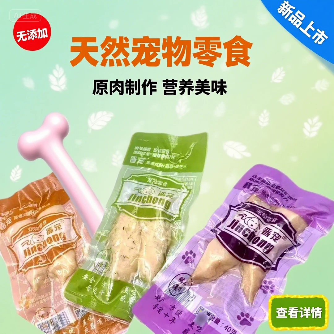 晋宠 蒸煮鸡胸肉 犬猫通用宠物零食鸡胸肉 40g/袋 独立包装