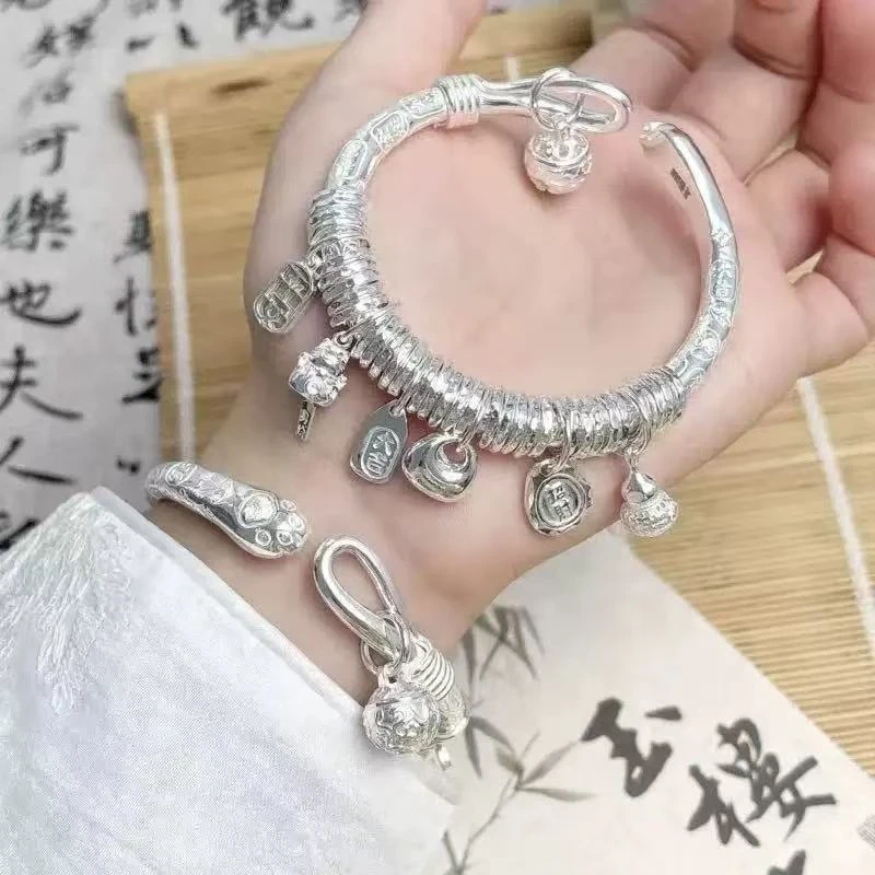 吉言盘缠招财纳福黄财神新中式国风女款开口约67克LK-3602