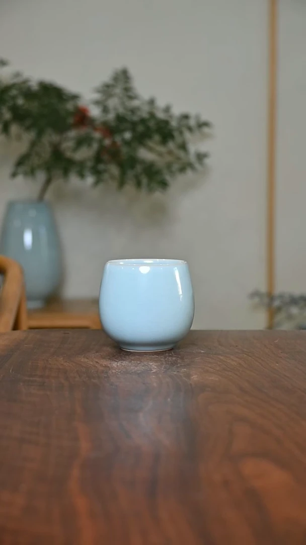 暖心杯 天青 微瑕 朱家汝窑款