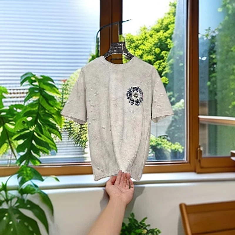 夏季潮牌爆款十字架男潮流短袖宽松轻奢休闲青年刺绣情侣圆领T恤