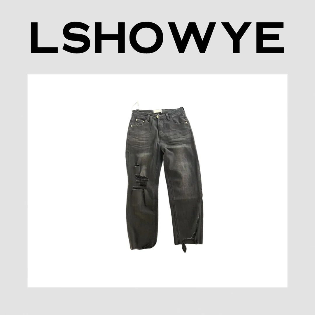 LSHOWYE｜破洞弹力直筒牛仔裤90806