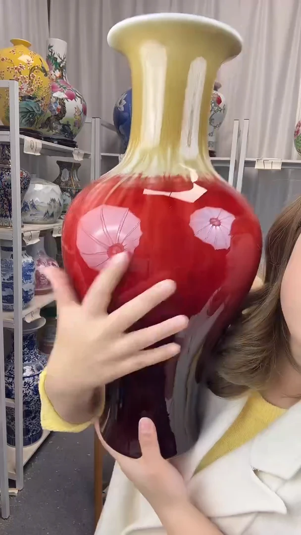 摆件陶景德镇郎红赏瓶一级品