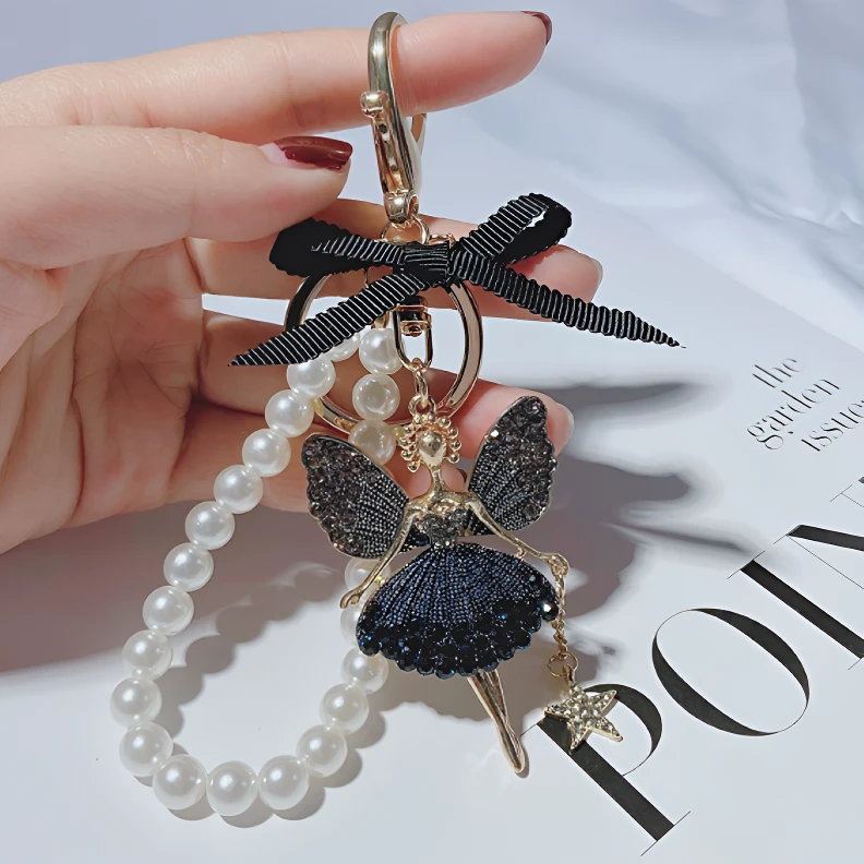 潮流挂饰新款创意小天使钥匙扣女生包包挂饰珍珠链芭蕾舞女孩水钻