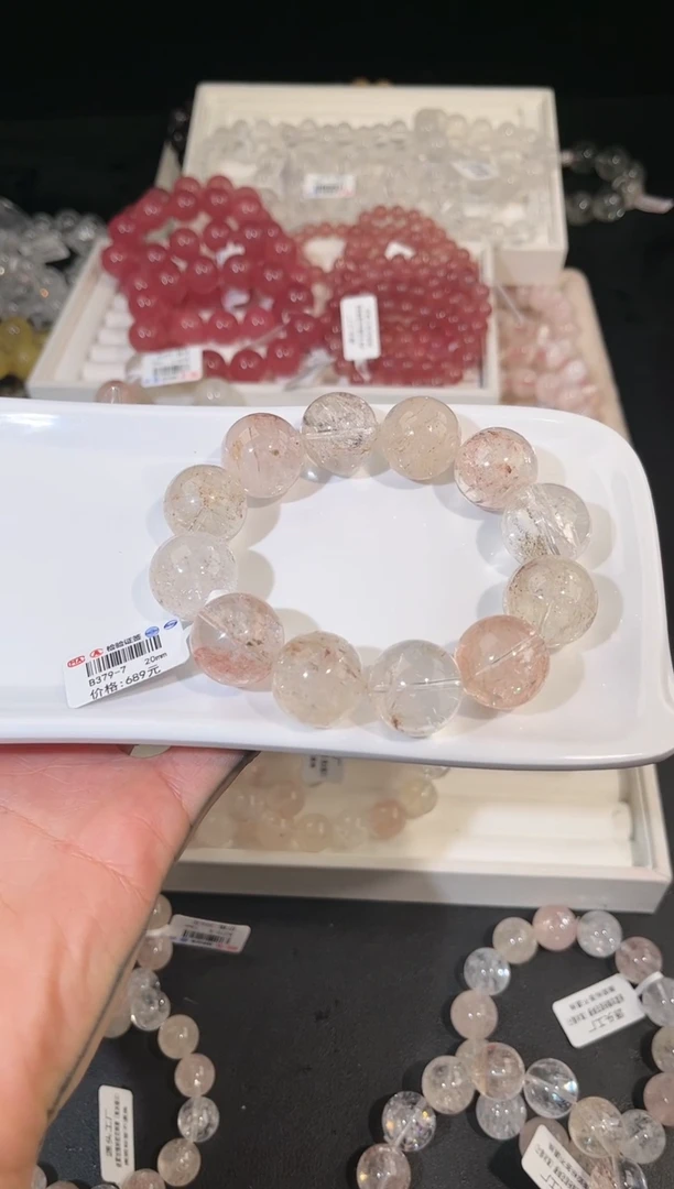 水晶手链未镶嵌多样性发一迷雾玫瑰20mm