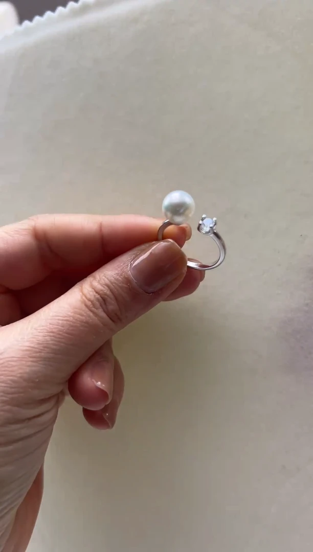 银S925镶嵌戒指海水珍珠8.5mm正圆海水AK皇妃戒指