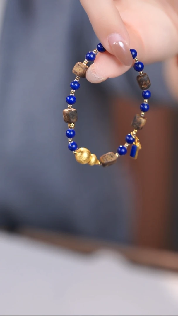 银S925镶嵌青金石手链@