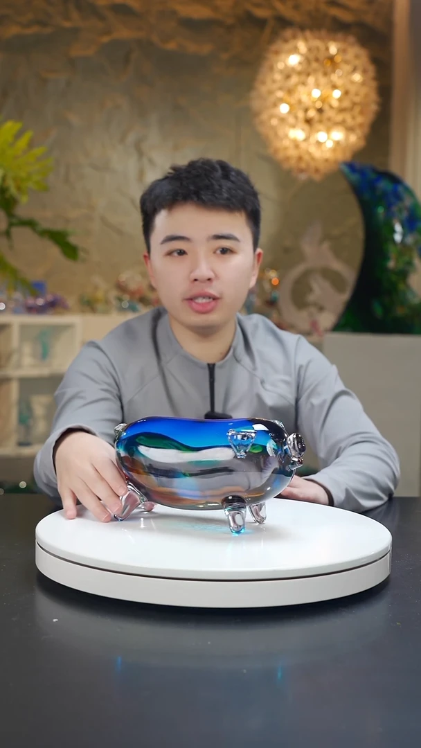 手工艺品琉璃宝石蓝设计款小猪摆件