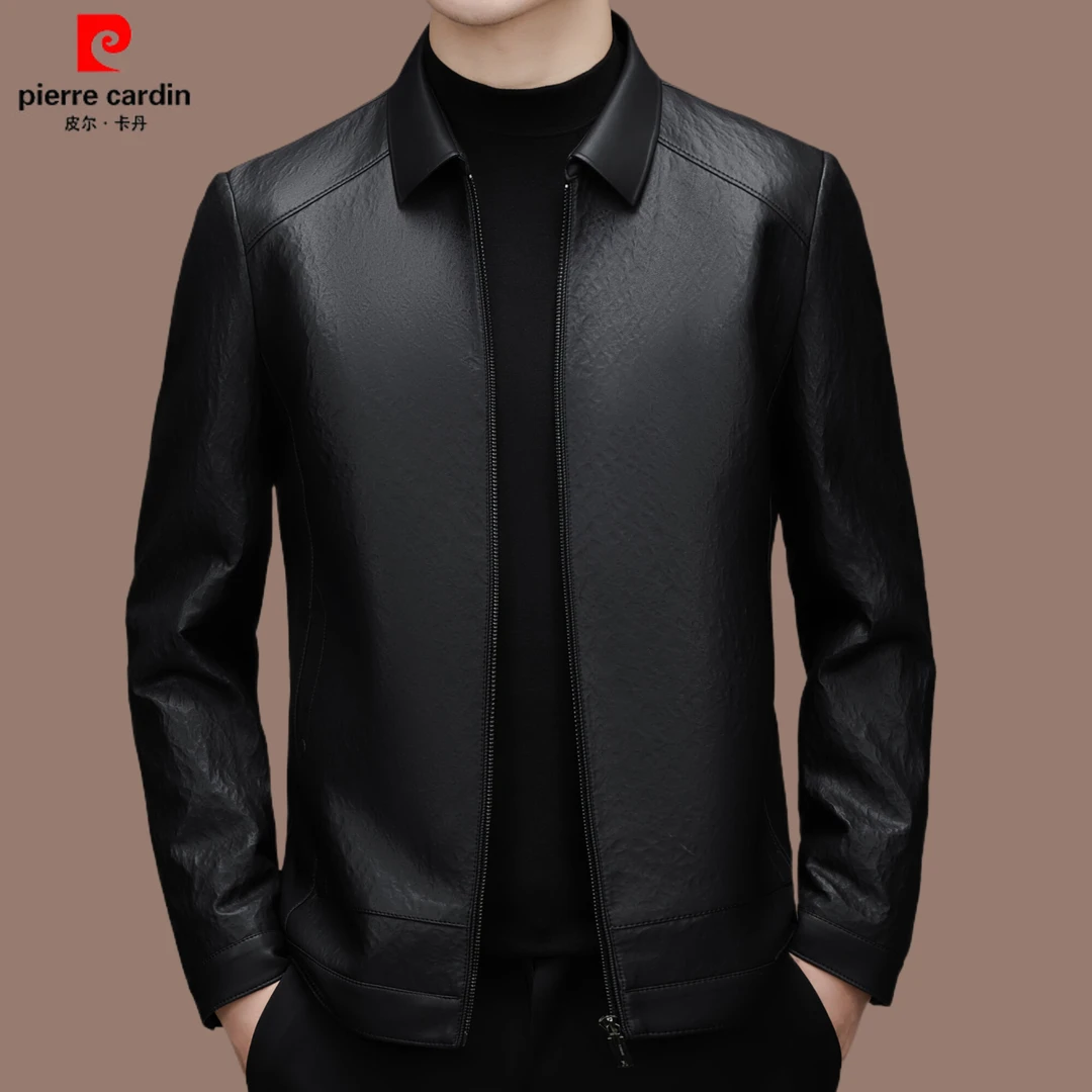 【皮尔卡丹】高档男士翻领皮衣商务爸爸中年休闲加厚皮夹克秋冬外套
