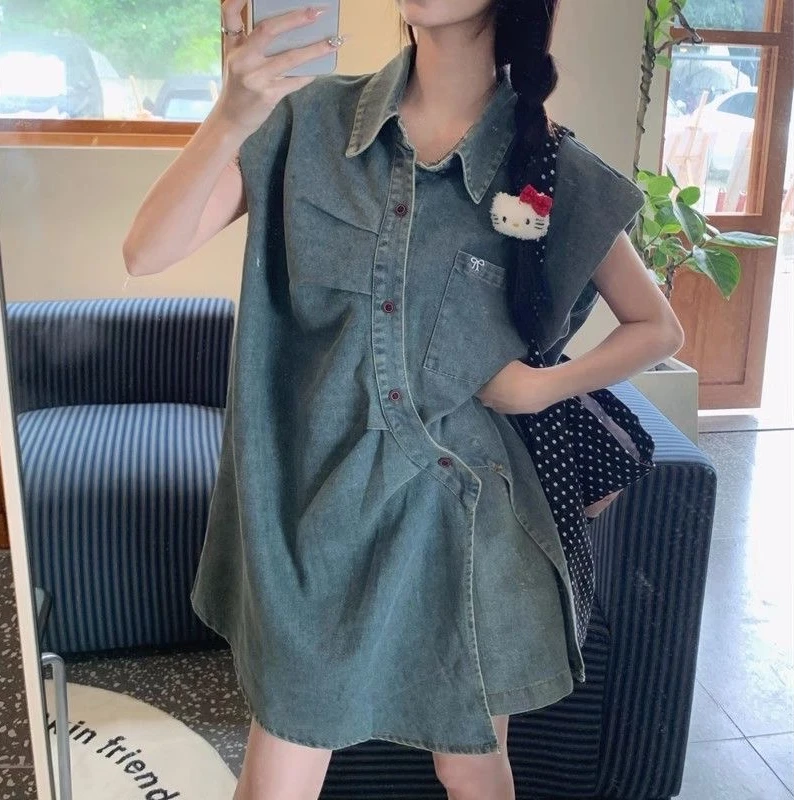 蓝色小众设计感气质牛仔套装女夏2025新款时髦洋气衬衫短裤两件套